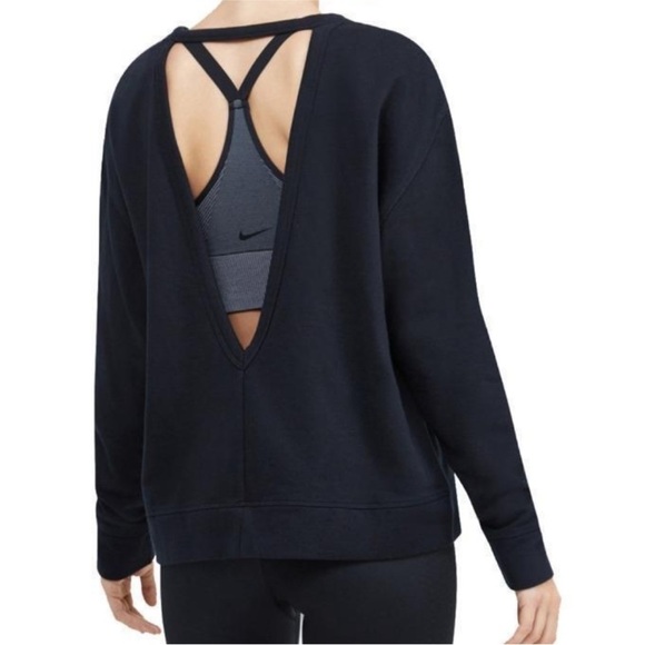 Nike Dri Fit Black Versa Open Back V Sweatshirt Size Large - Picture 1 of 9